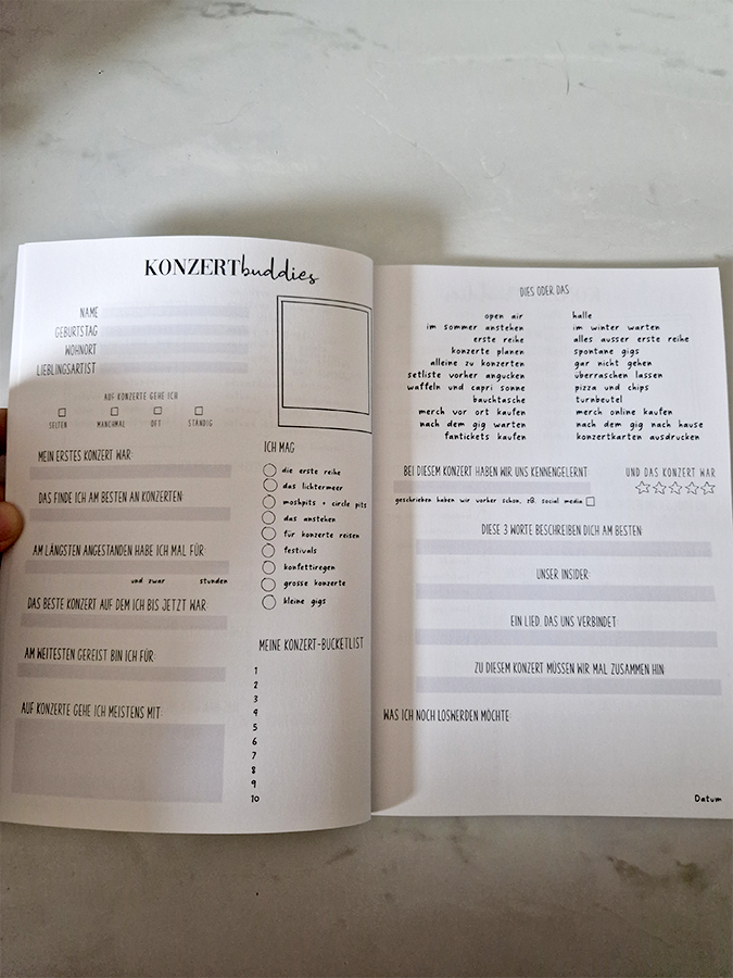 Konzertbuddies Freundschaftsbuch | A5 | Konzertfreunde & Konzertliebe