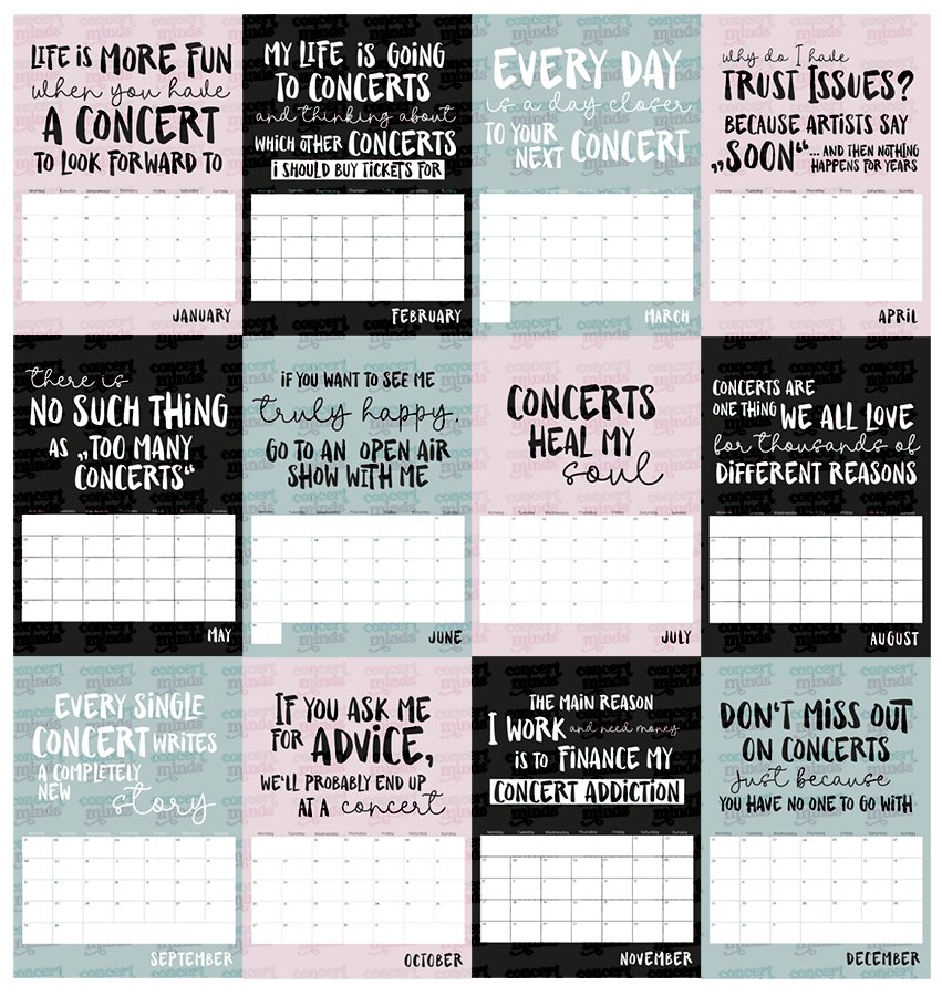 Concert &amp; Music Love - Calendar 2024 | Concert sayings | A3 and A4