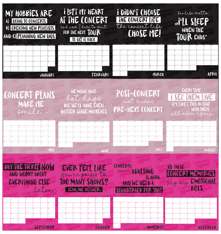 Concert &amp; Music Love - Calendar 2024 | Concert sayings | A3 and A4